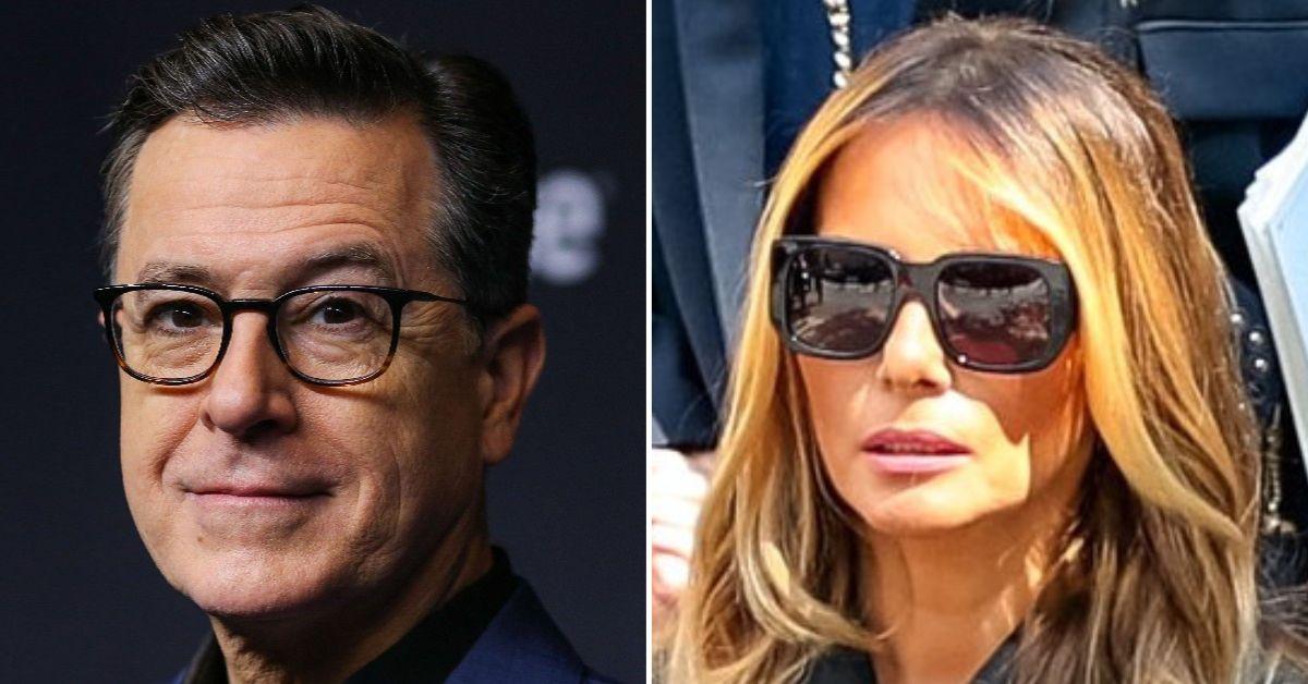 Composite photo of Stephen Colbert and Melania Trump.