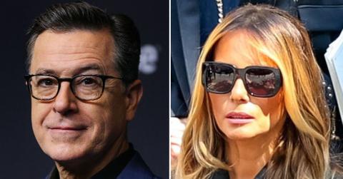 Composite photo of Stephen Colbert and Melania Trump.
