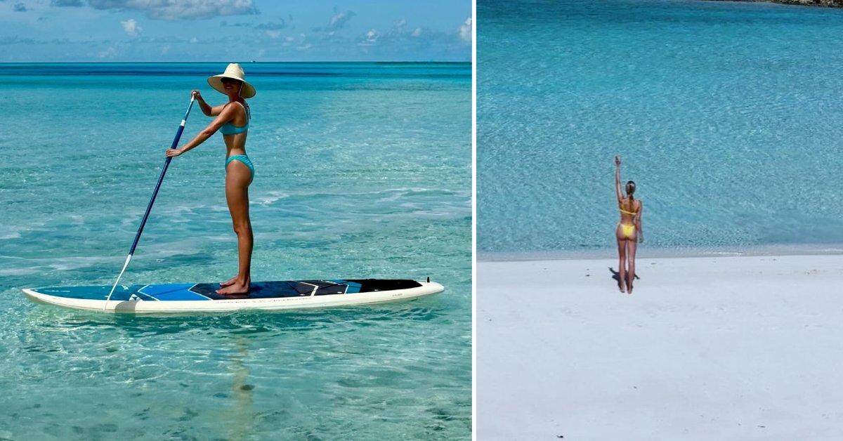 Photo of the businesswoman showed off her lean physique in two colorful bikinis.