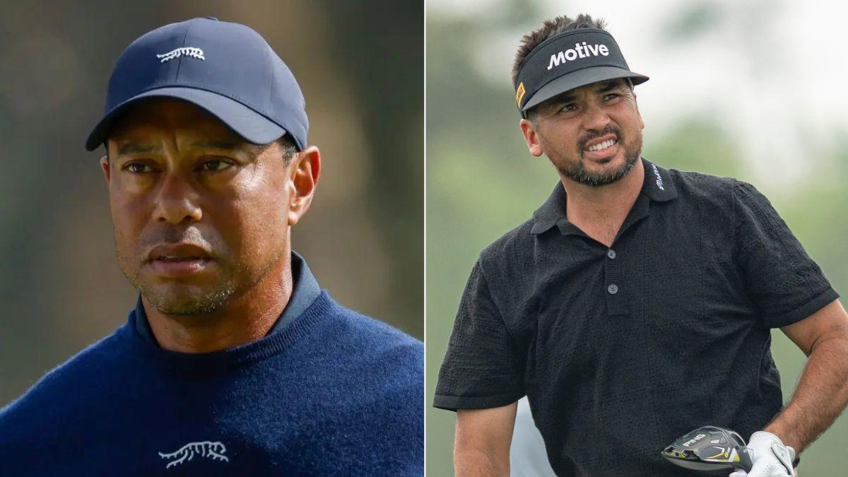 Split photo of Tiger Woods and Jason Day