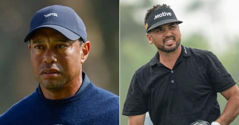 Split photo of Tiger Woods and Jason Day