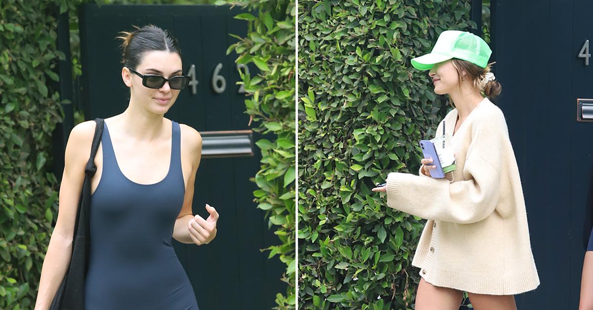 Kendall Jenner Works Out In Navy Bodysuit With BFF Hailey Bieber