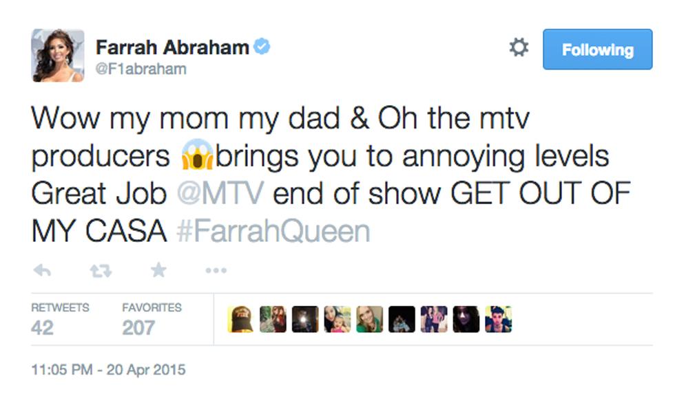 Farrah abraham teen mom og return tweets