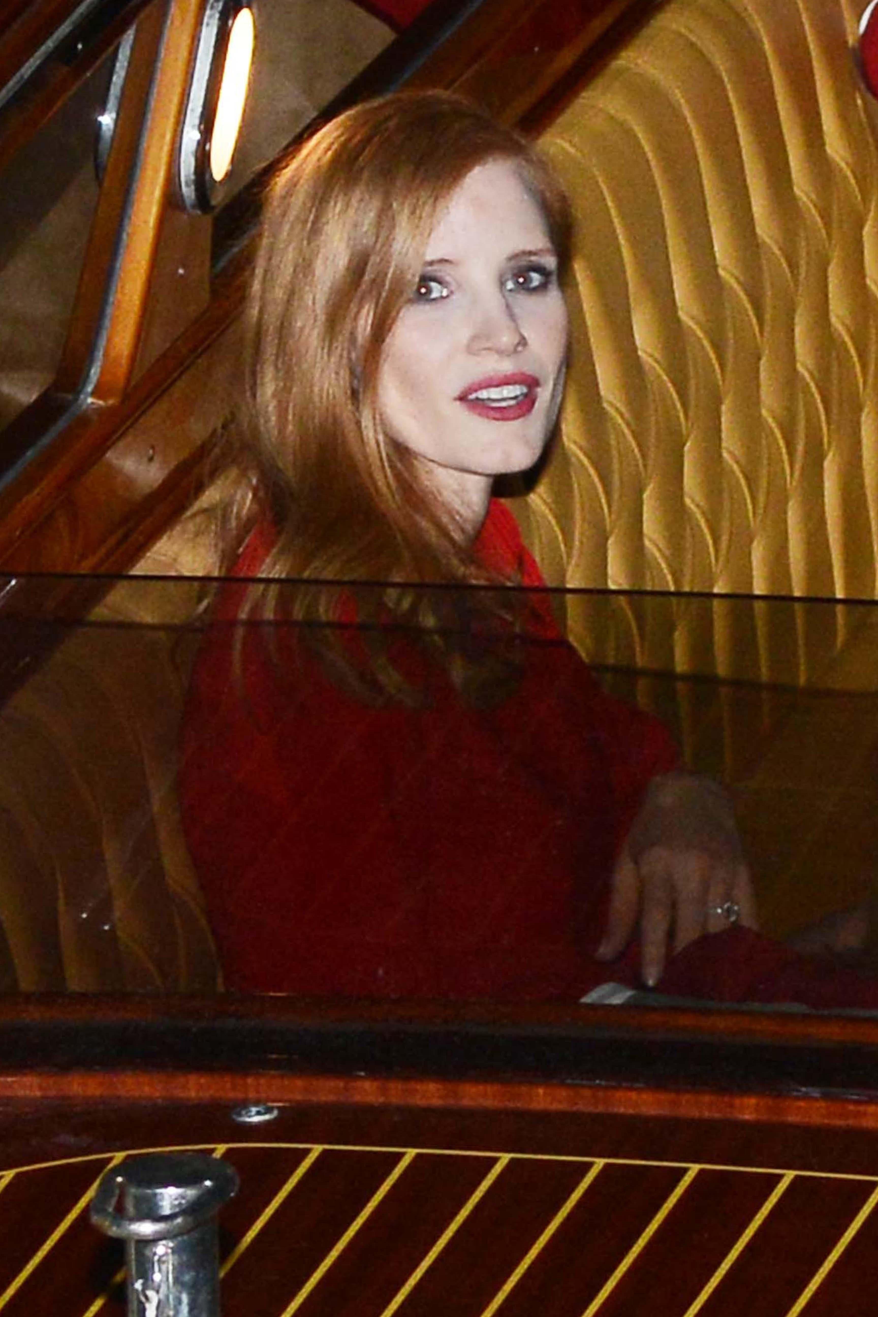 Guests leaving Jessica Chastain and Gian Luca Passi de Preposulo&#8217;s pre wedding party in Venice