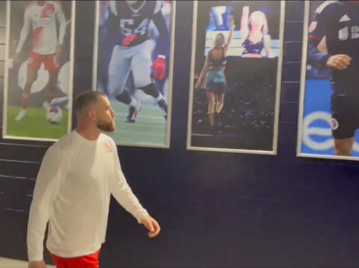 travis kelce taylor swift poster gillette stadium video