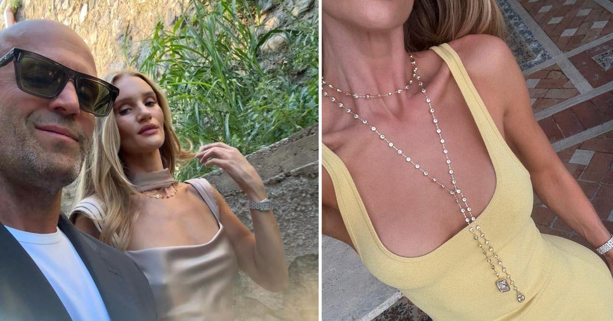 rosie huntington whiteley ditches bra stunning looks italy jason statham photos