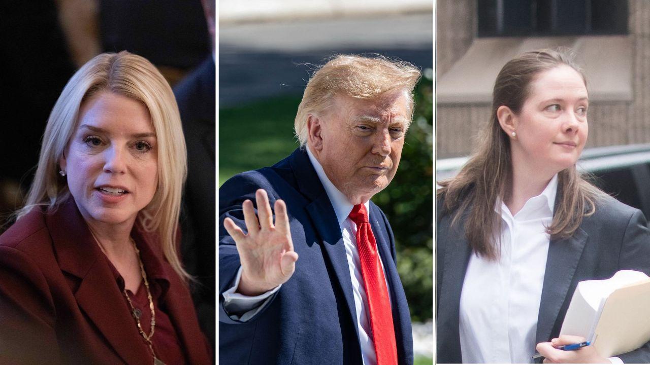 Photo of Pam Bondi, Donald Trump, and Maurene Comey