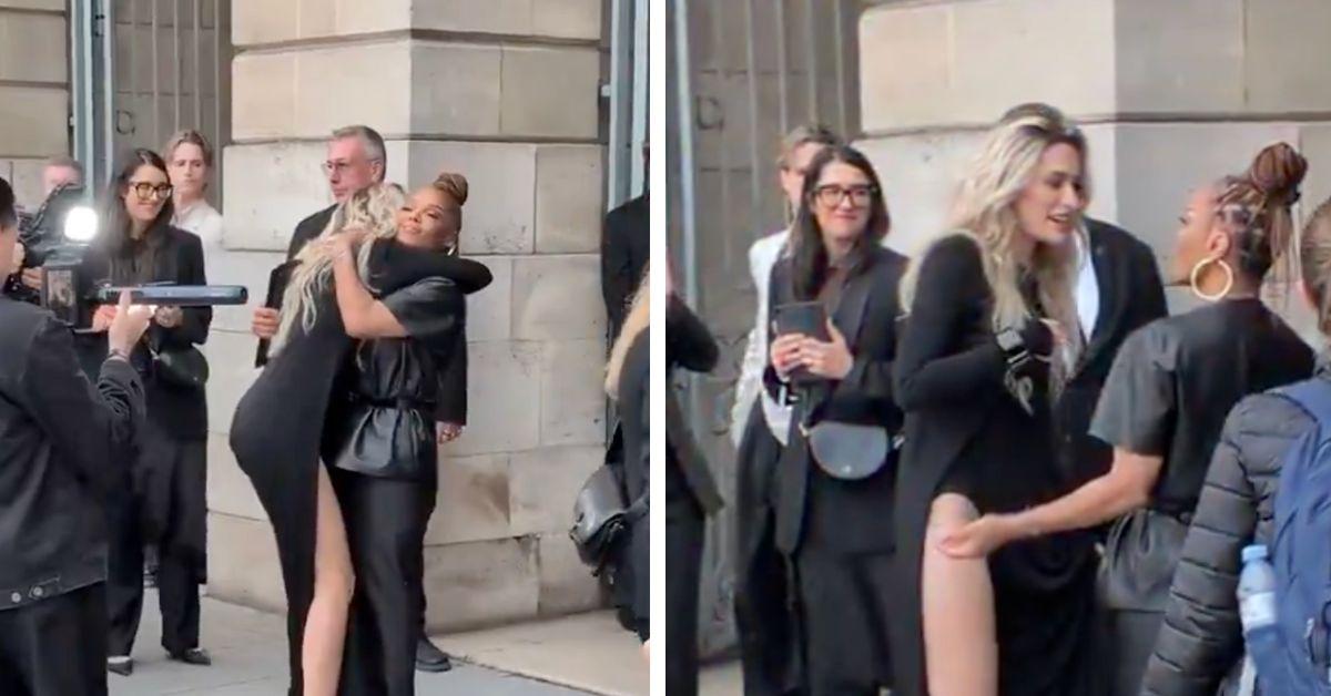 image of The model reunited with her aunt Janet Jackson outside the venue, sharing a warm hug.