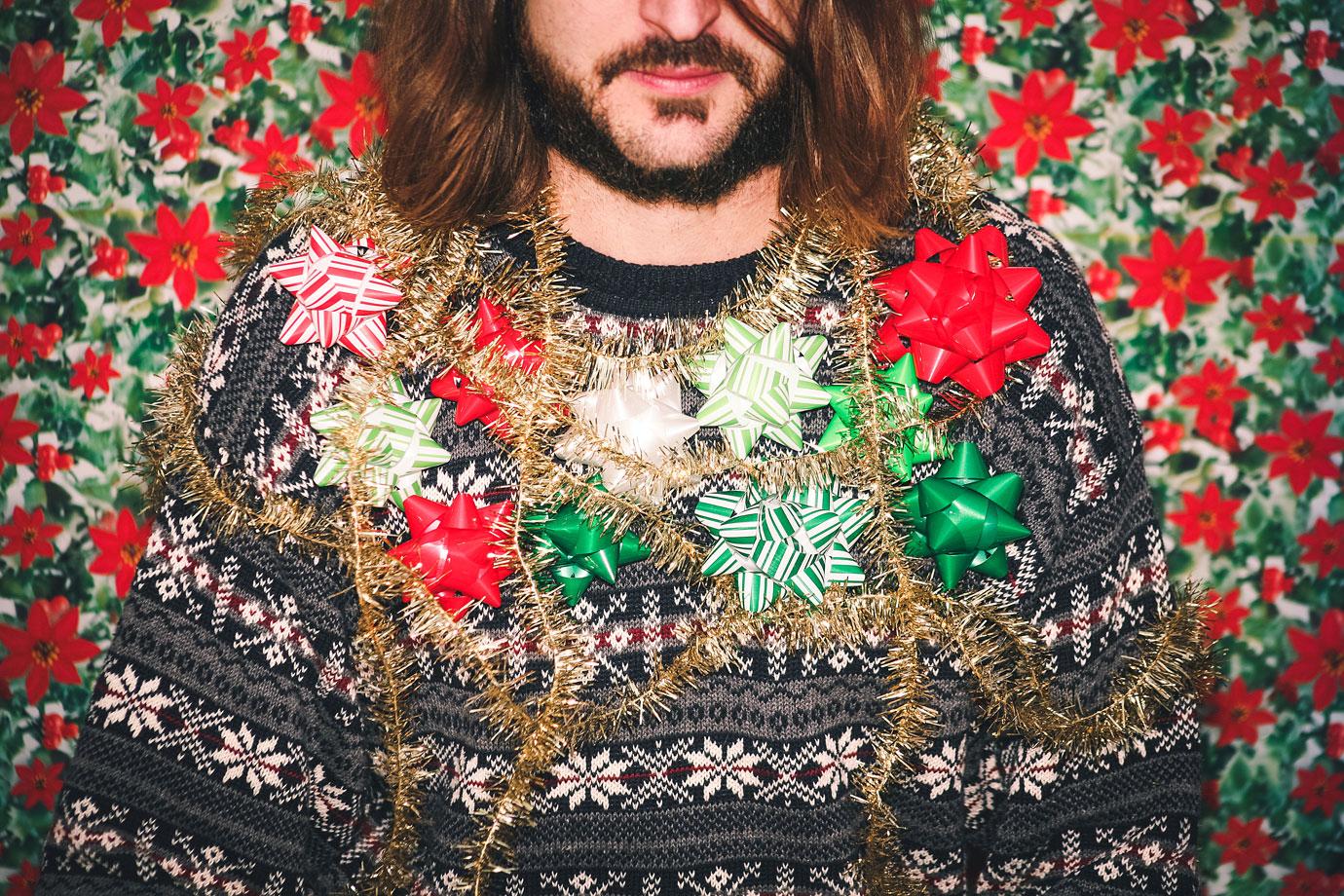 Man Wearing Ugly Christmas Sweater