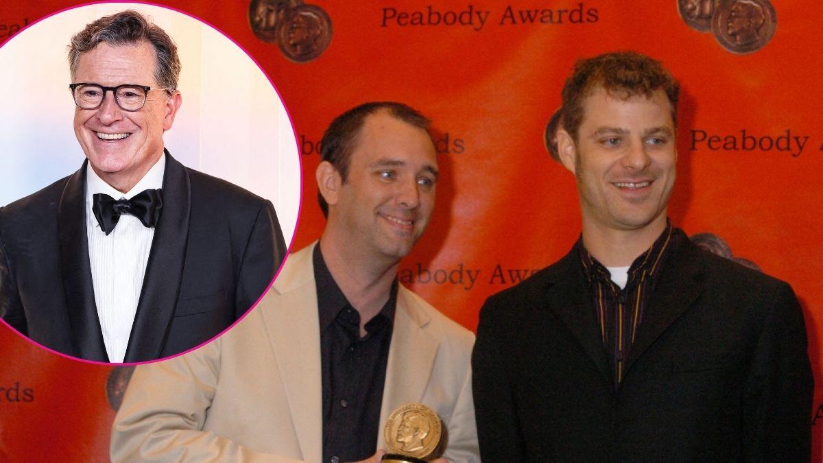 Composite photo of Stephen Colbert, Trey Parker and Matt Stone.