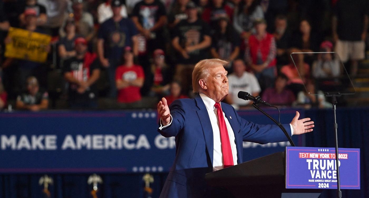 donald trump petting woman side head