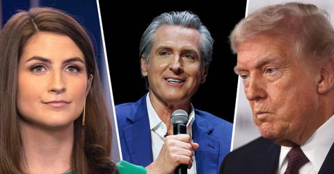 split of Kaitlan Collins, Gavin Newsom and Donald Trump.