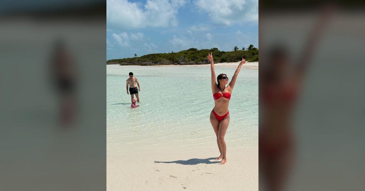 image of Priyanka Chopra stunned in a fiery red bikini.