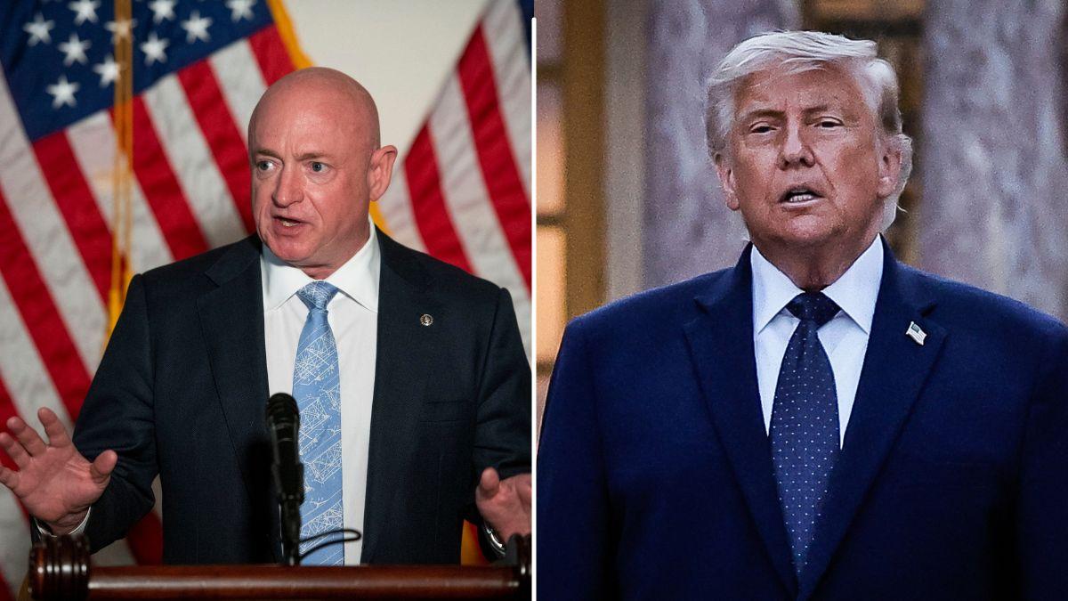 Split photo of Mark Kelly and Donald Trump