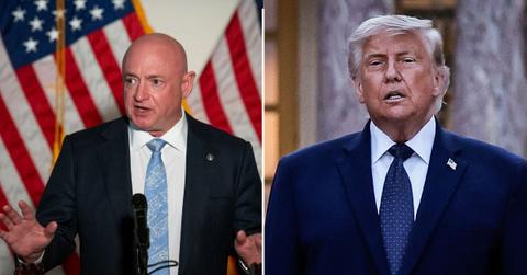 Split photo of Mark Kelly and Donald Trump
