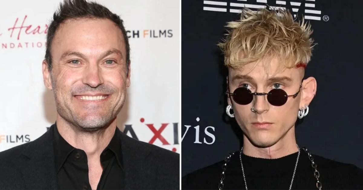 Split photo of Brian Austin Green and Machine Gun Kelly.