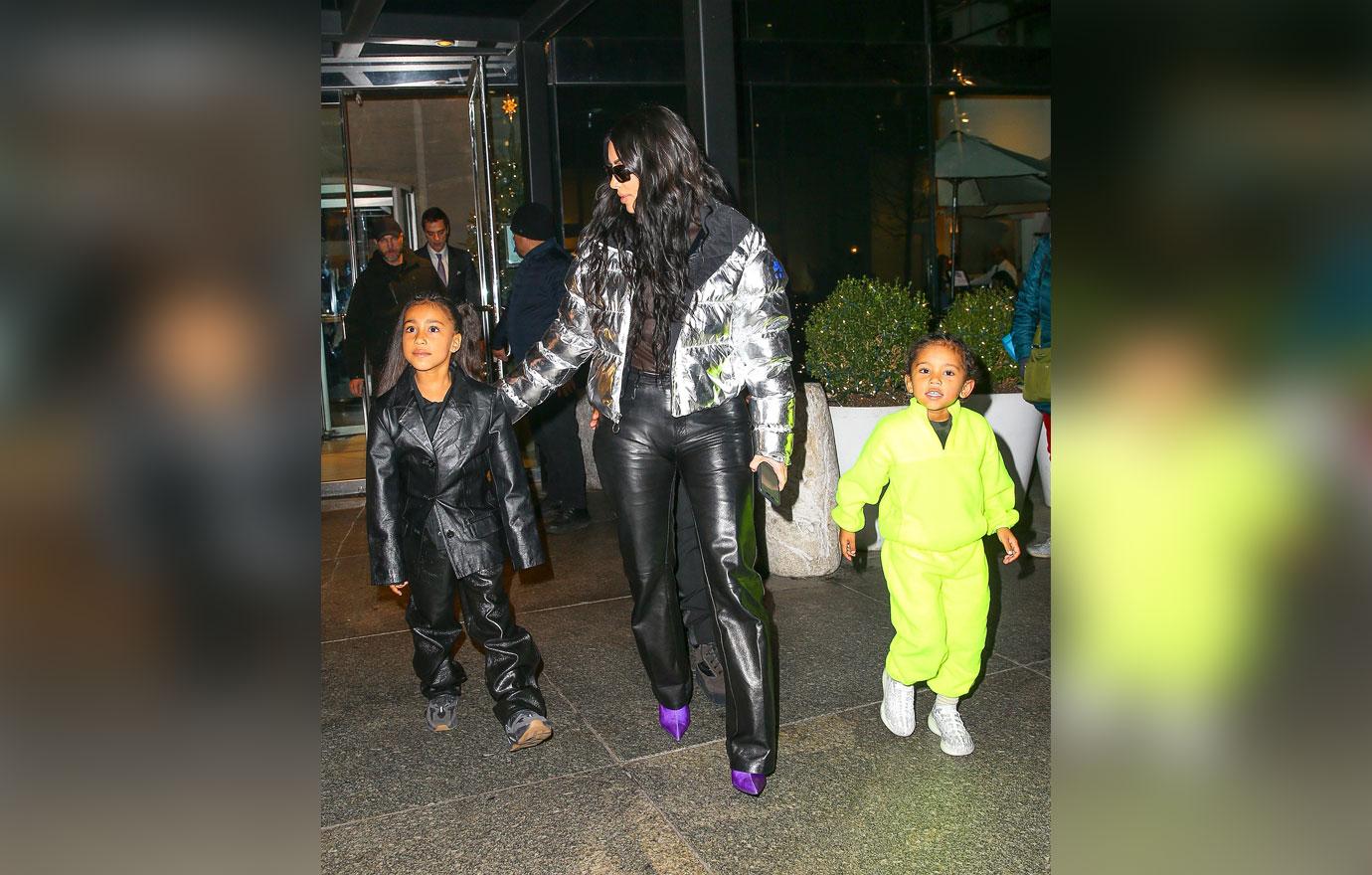 Kim Kardashian & Kanye West Out With Their Kids In NYC