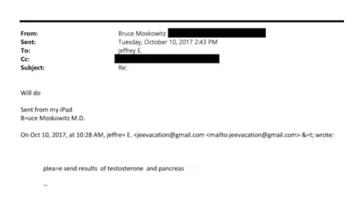 image of Jeffrey Epstein admitted in one email that he'd had low testosterone for 15 years.