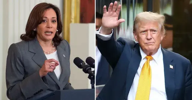 Split photo of Kamala Harris and Donald Trump.