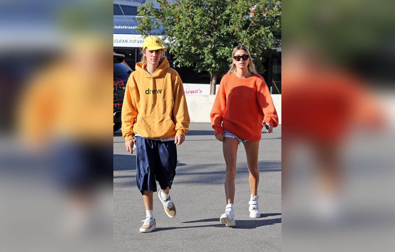 Justin Bieber and Hailey Baldwin head for lunch in colorful outfits