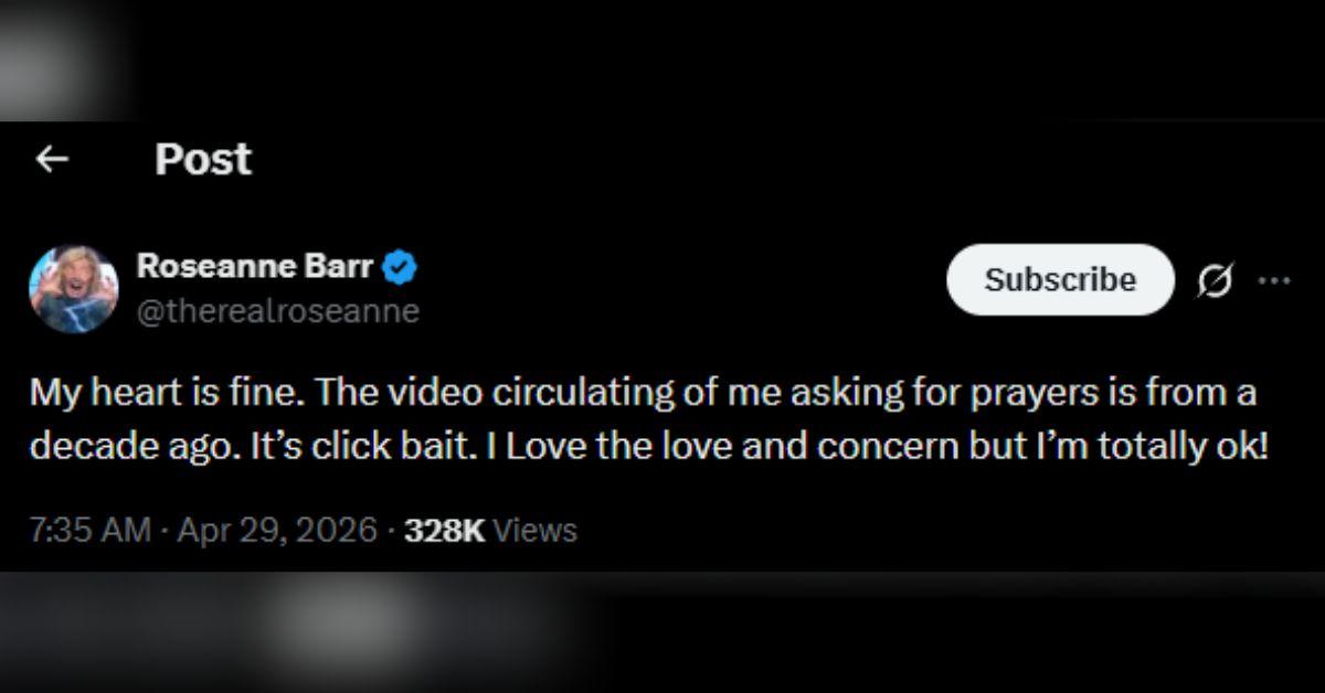 image of Roseanne Barr clarified that her viral 'pray for me' video is from a decade ago and not related to her current health.