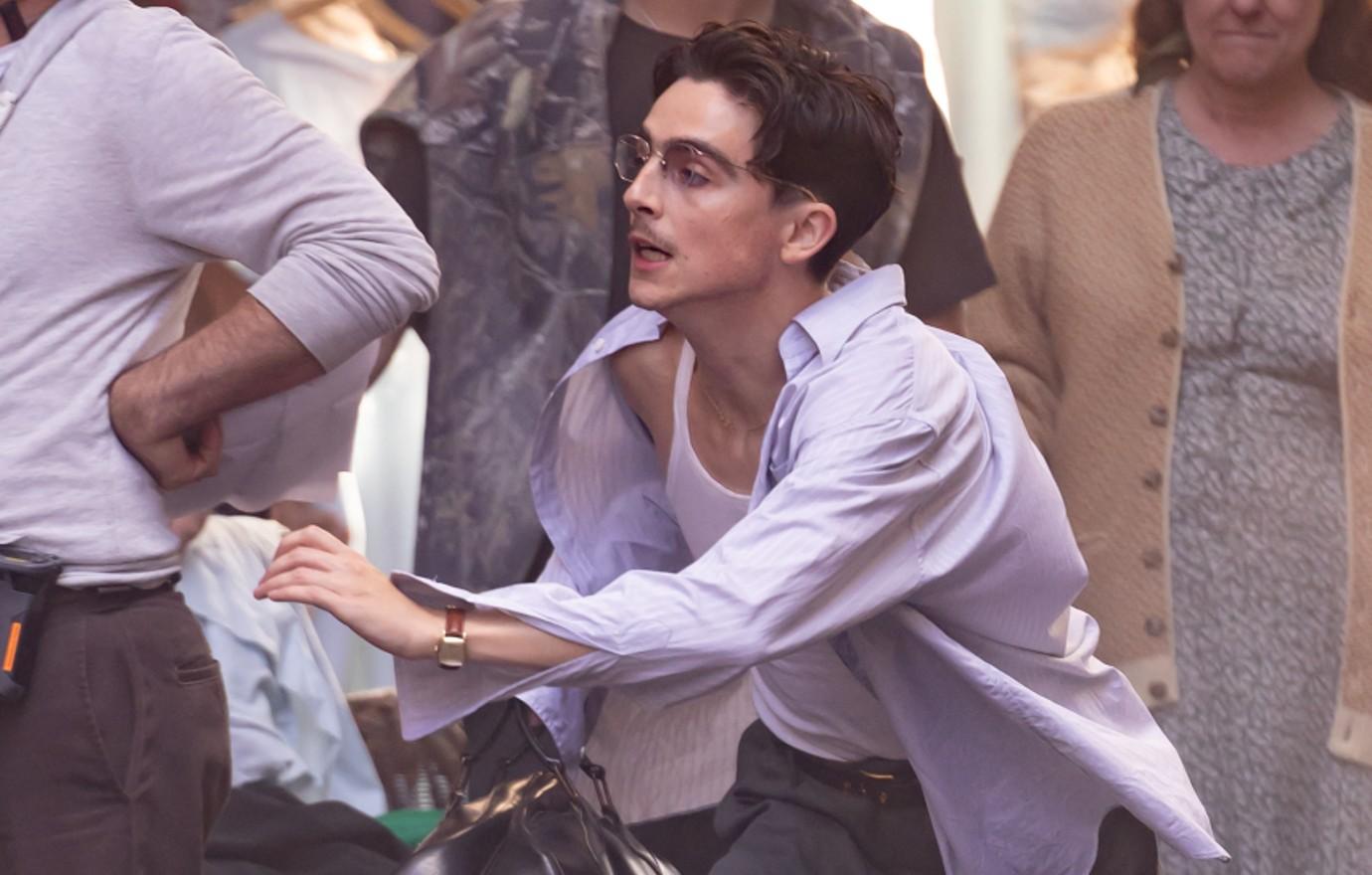 timothee chalamet on set