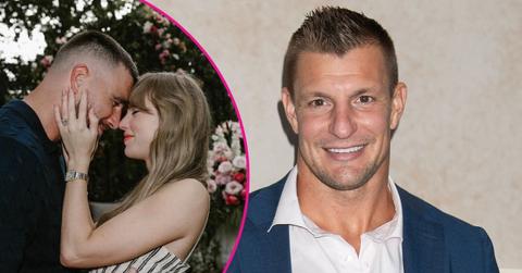 Composite photo of Taylor Swift, Travis Kelce and Rob Gronkowski.