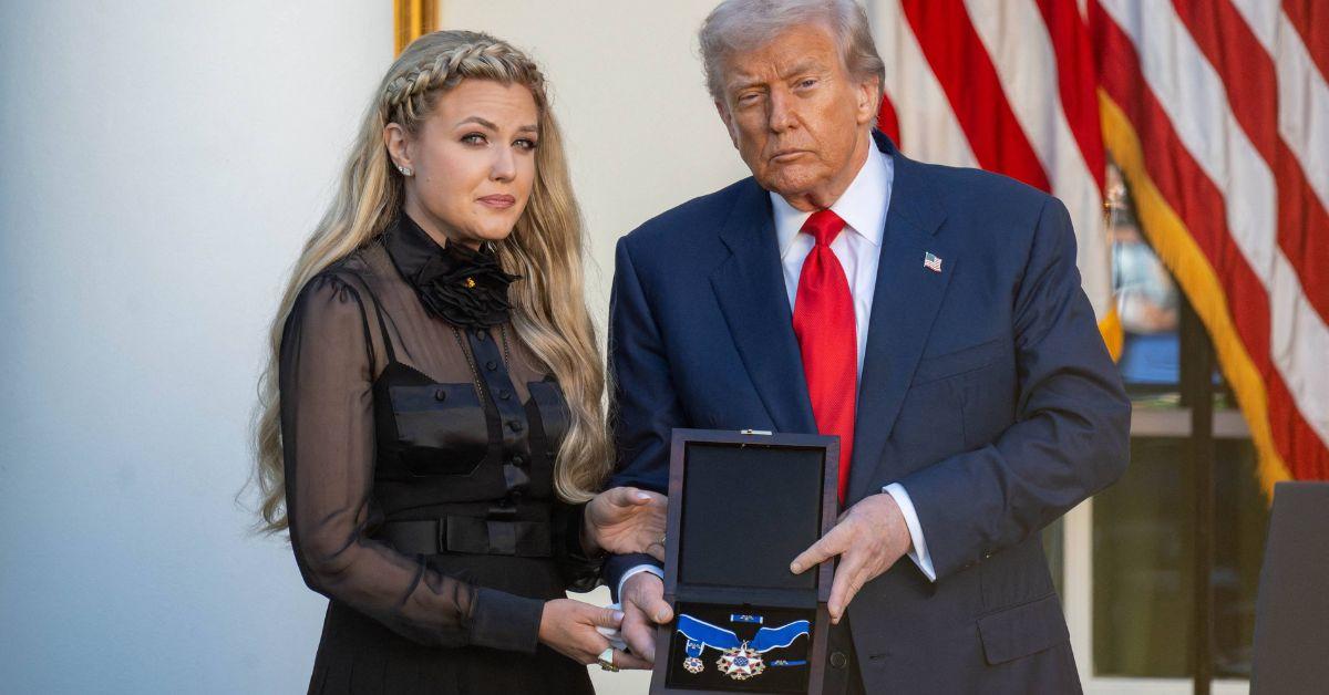 image of Erika Kirk accepted the Medal of Freedom posthumously awarded to her late husband, Charlie Kirk, on October 14.