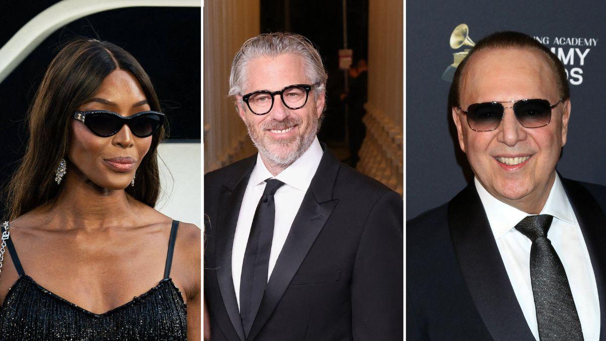 Split photo of Naomi Campbell, Casey Wasserman and Tommy Mottola.