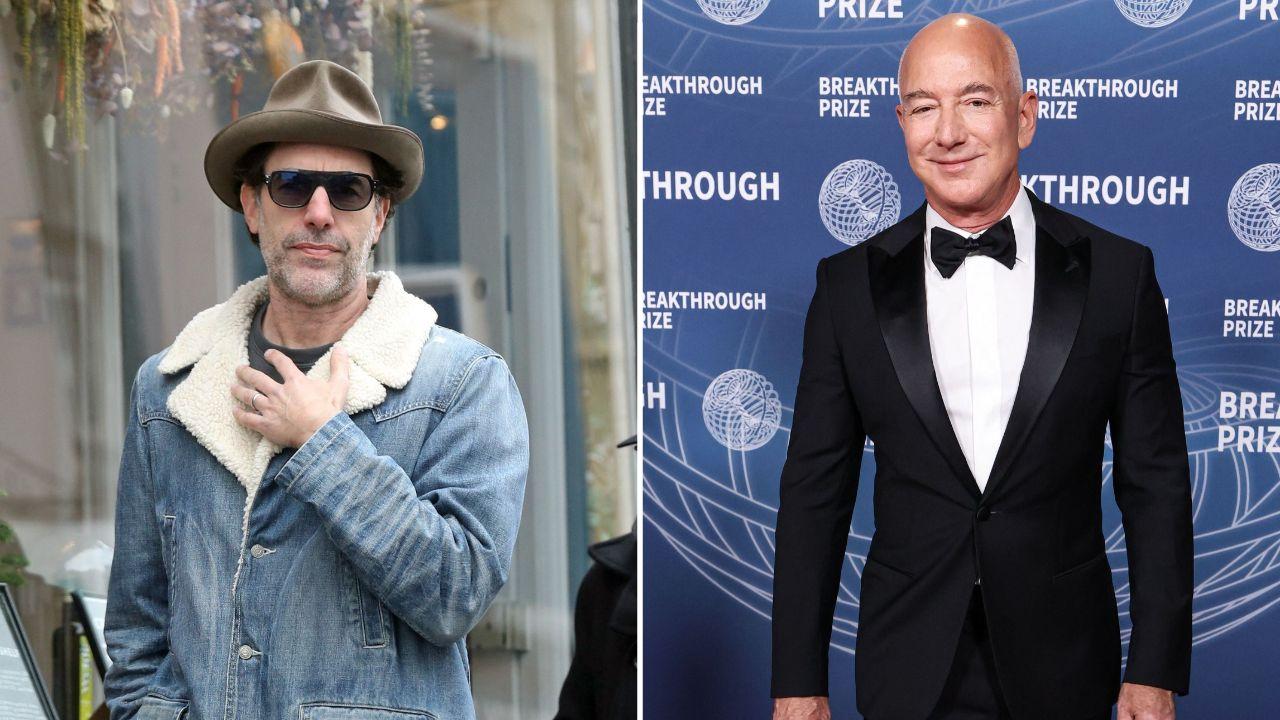image of Sacha Baron Cohen and Jeff Bezos.