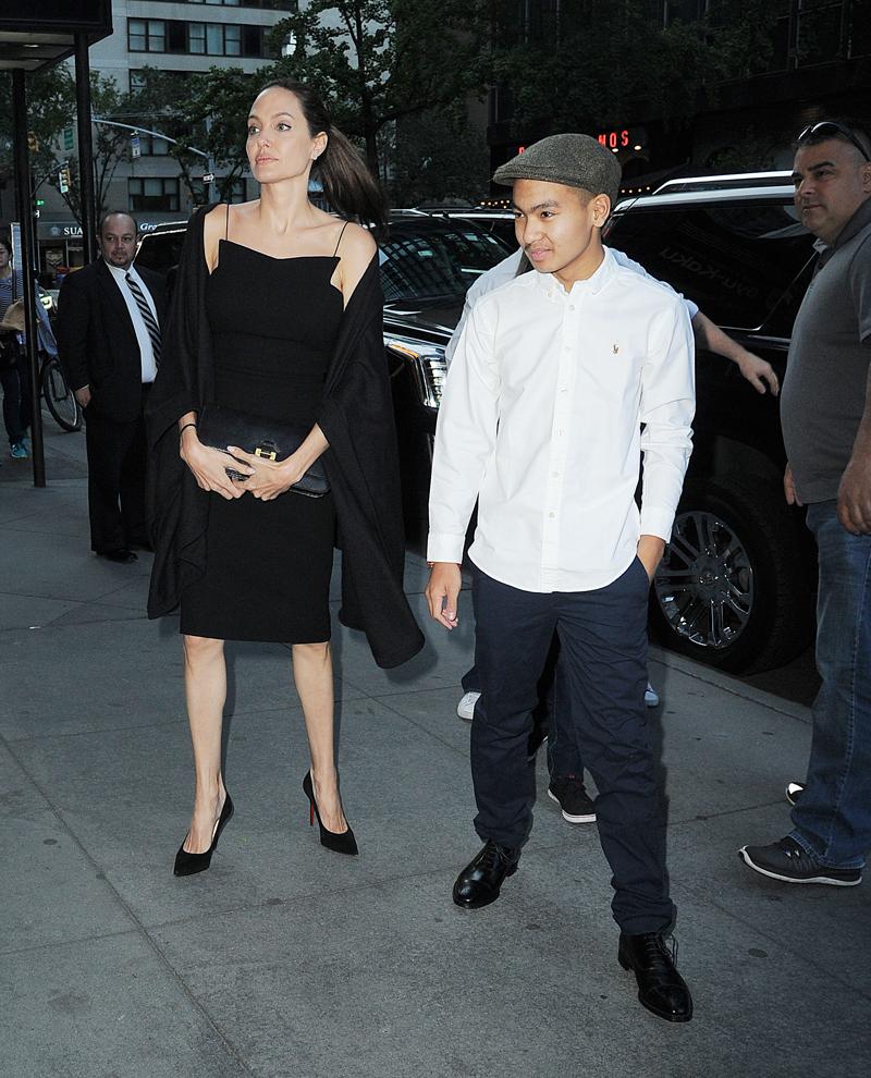 Angelina Jolie takes son Maddox for a dinner date to the Wollensky&#8217;s Grill in midtown, NYC