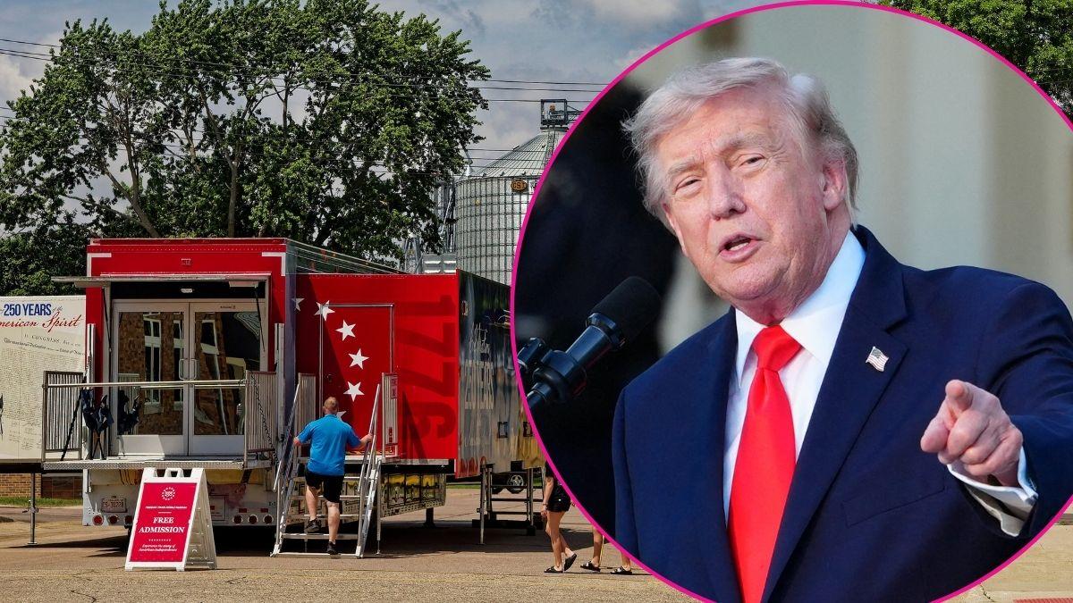 Composite photo of Donald Trump and the 'Freedom Trucks.'