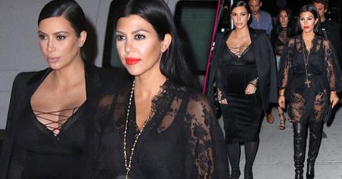Kim kourtney kardashian sheer lace black outfit ny fashion week
