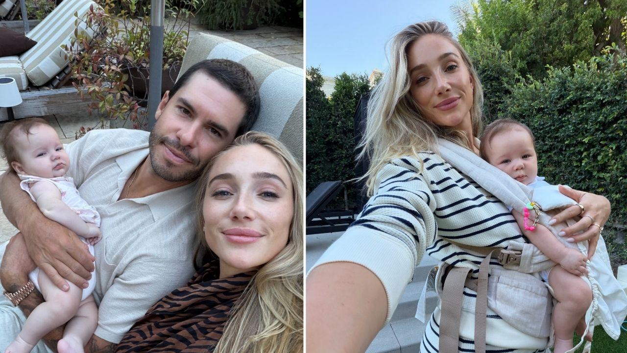 split pic of Aurora Culpo, Zac and her baby. 