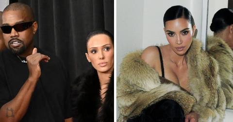 Photo of Kanye West with Bianca Censori and a picture of Kim Kardashian