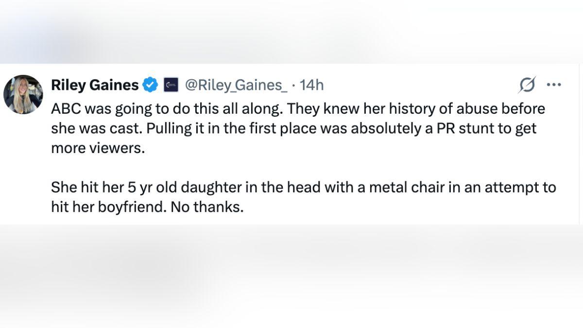 image of Riley Gaines criticized ABC after reports surfaced that Taylor Frankie Paul's 'Bachelorette' season will air in July.
