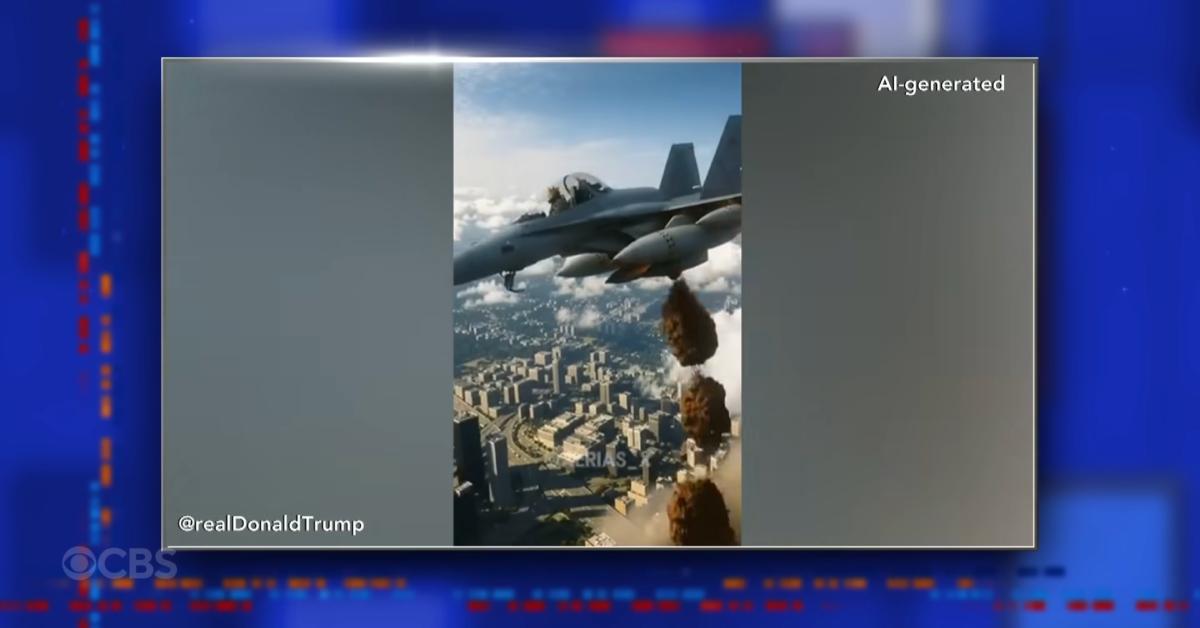 Image of Donald Trump dumped poop on protestors in the AI video.