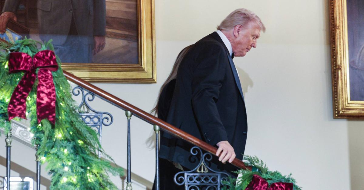 Image of Critics claimed Donald Trump was 'having a hard time walking down stairs.'
