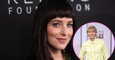 Split photo of Dakota Johnson and Machine Gun Kelly.