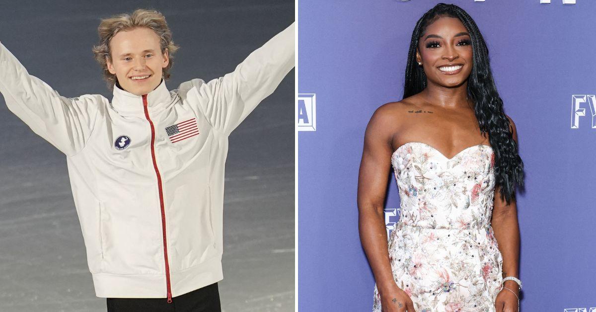 image of Simone Biles comforted Ilia Malinin after his Olympic setback.