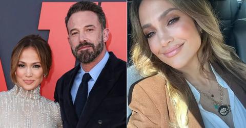 Photo of Jennifer Lopez and Ben Affleck and a selfie of the singer.