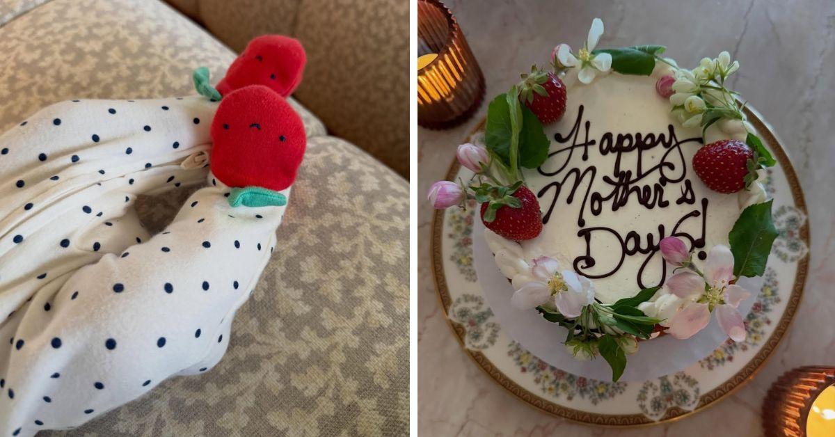 image of Although the star chose not to reveal the baby’s face, she posted sweet images showing her daughter holding her finger and wearing a cute polka-dot outfit.