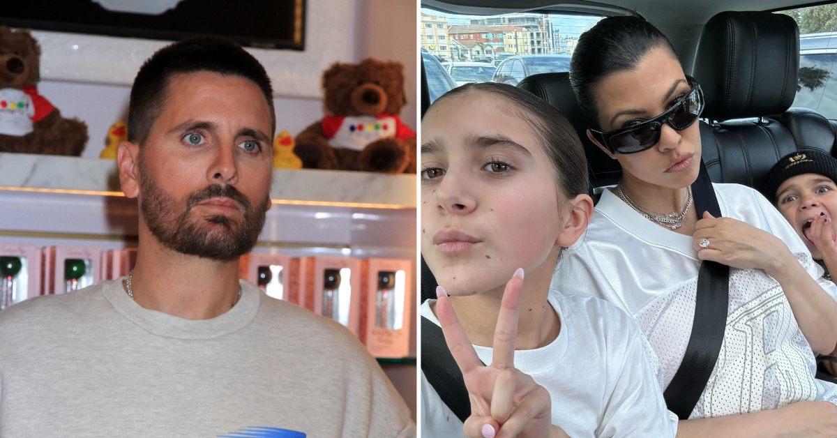 Photo of Scott Disick and an image of Kourtney Kardashian with Penelope and Reign Disick