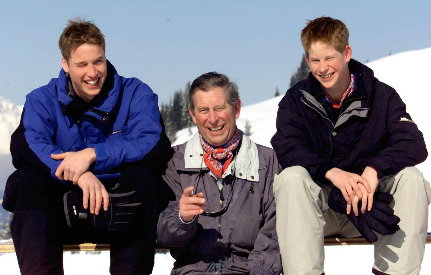 Prince Harry, along with Prince William and Prince Charles, were all smiles as the family wore their skiing best on a skiing holiday.