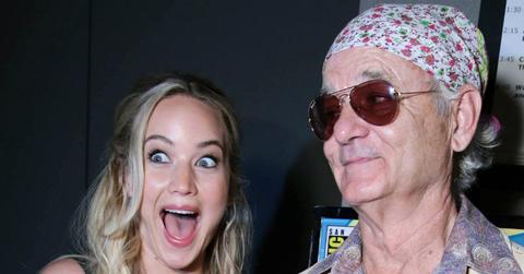 Jennifer Lawrence, in a sleeveless dress, met Bill Murray, who sported a flowery bandana and tan jacket.