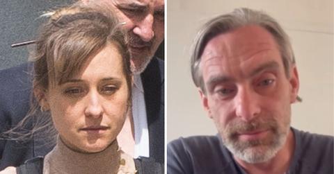 split photo of Allison Mack and Frank Meeink
