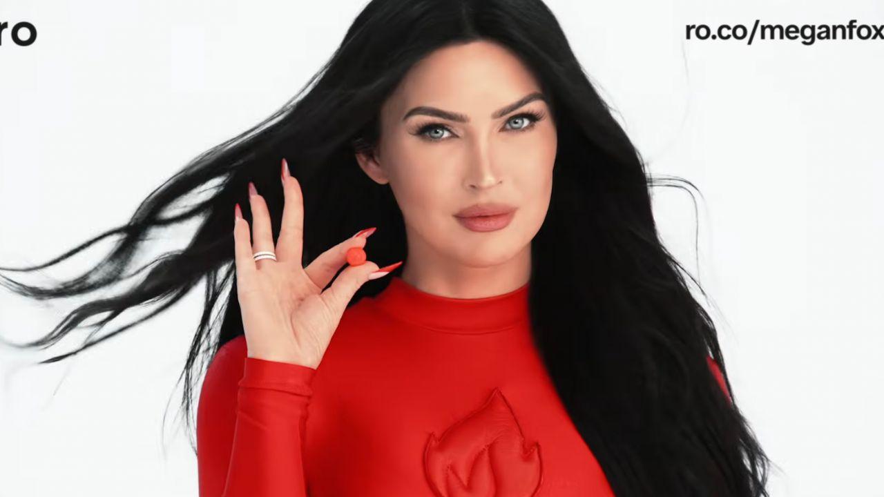 Image of Megan fully committed to her unusual character in the commercial.