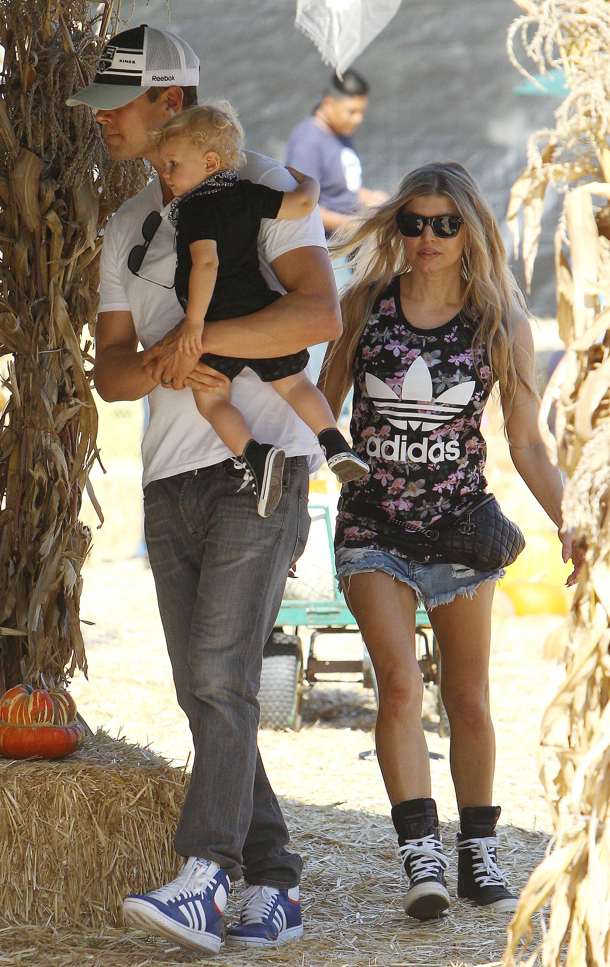 Josh Duhamel meets up with wife Fergie for a family trip to Mr. Bones Pumpkin Patch in Beverly Hills