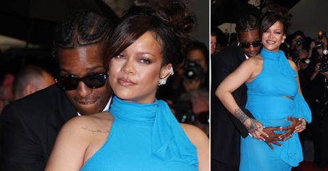 Two photos of Rihanna and A$AP Rocky