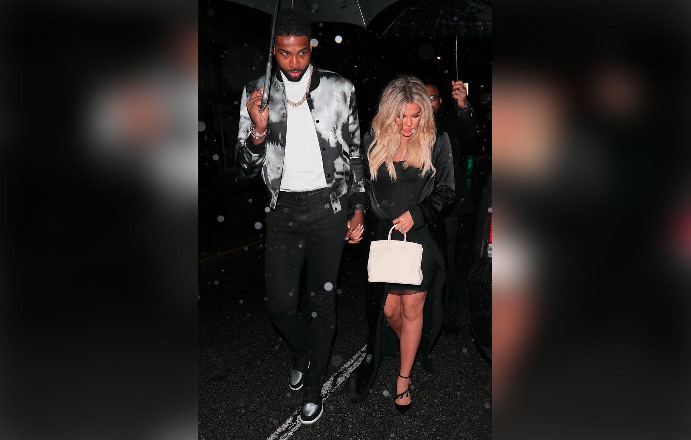 Tristian Thompson arrives at his birthday celebration with pregnant Khloe Kardashian